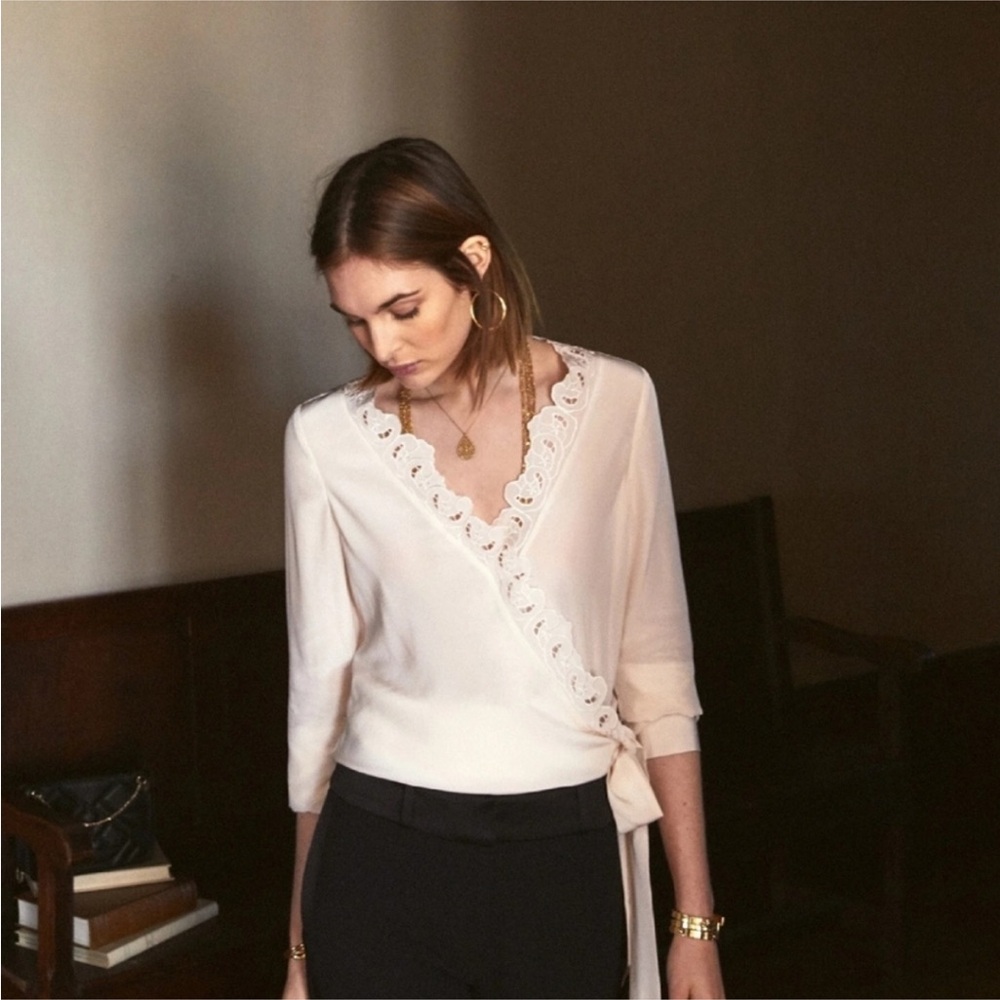 NWT Sezane Elina Silk Blouse in Nude Size 38 / 6